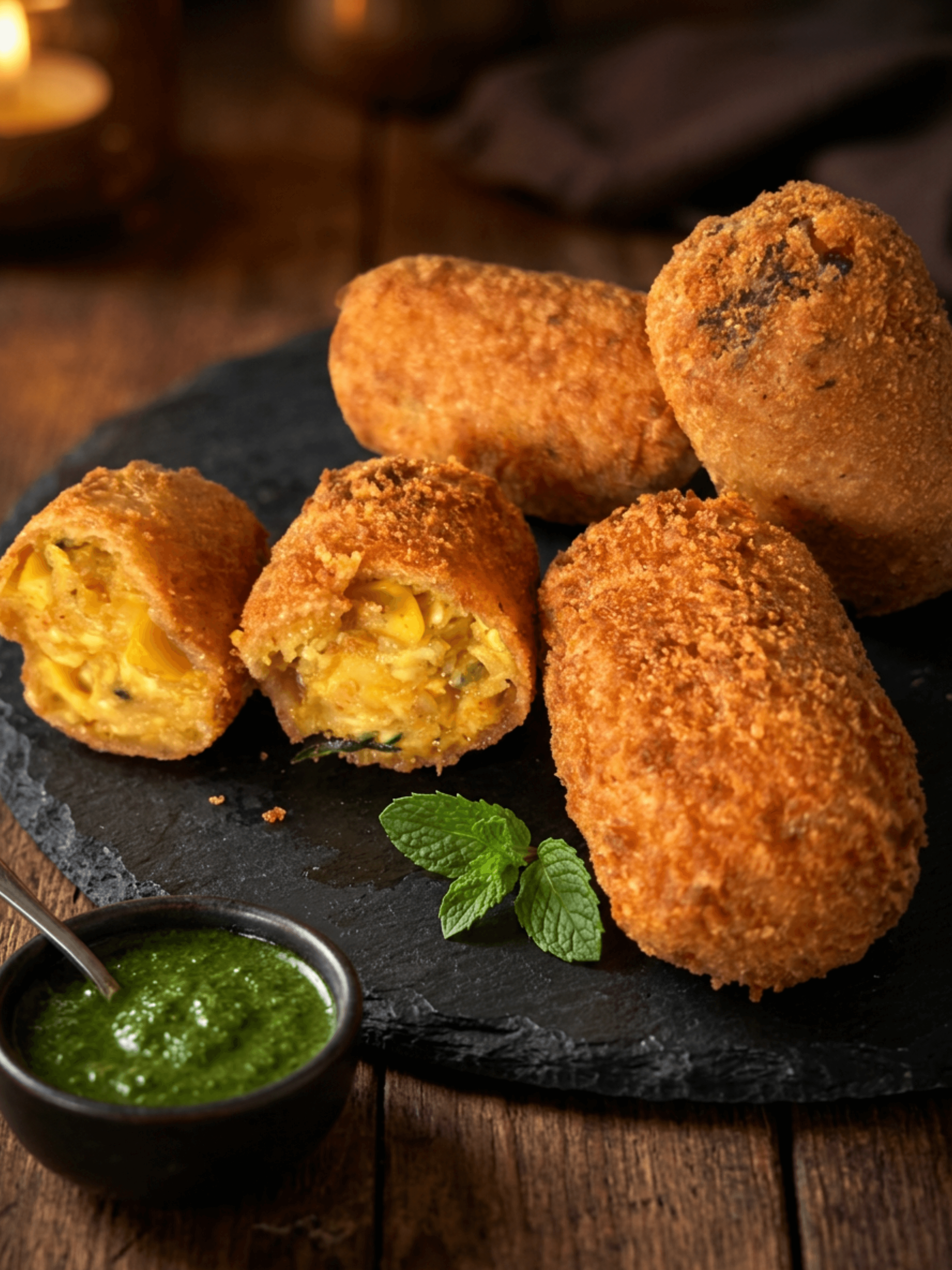 Paneer & Sweetcorn Cutlet — freshly fried Indian-style paneer & sweetcorn cutlet, Borehamwood